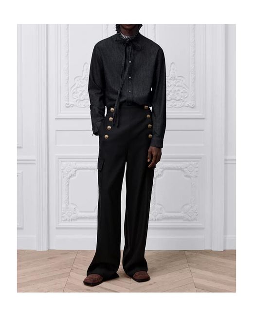 Dior Black Shirt With Pleated Stand Collar, Comfortable Fit for men