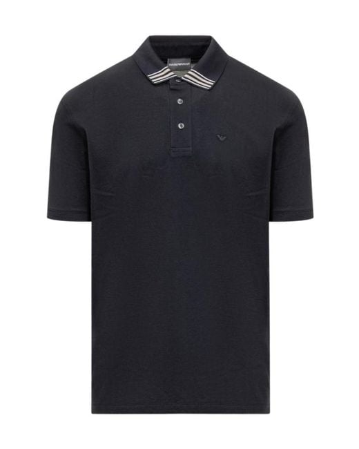 Emporio Armani Black Striped Collar Polo Shirt for men