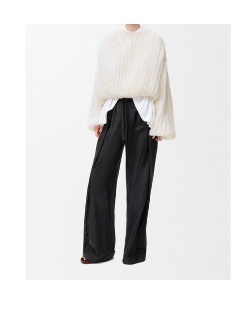 Loewe White Balloon-Sleeved Knitted Jumper
