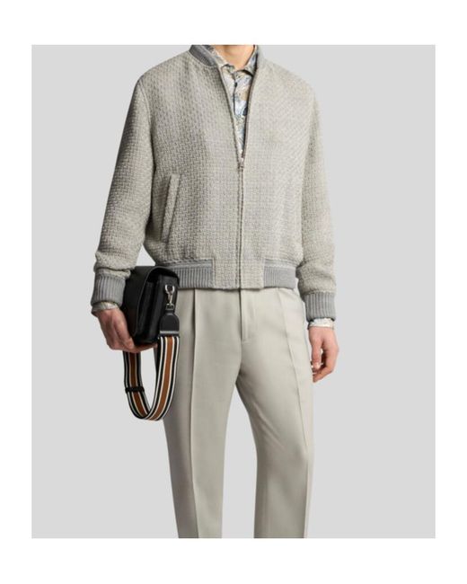 Etro Gray Chunky Knitted Bomber Jacket for men