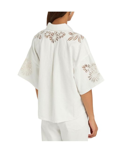 Rag & Bone White Floral Cut-Out Denim Top