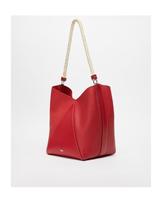 Max Mara Red Leather Bucket Bag With Rope Handle Detail