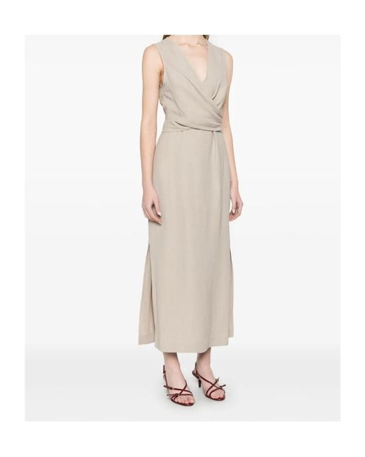 Brunello Cucinelli Natural Wrap-Effect Midi Dress