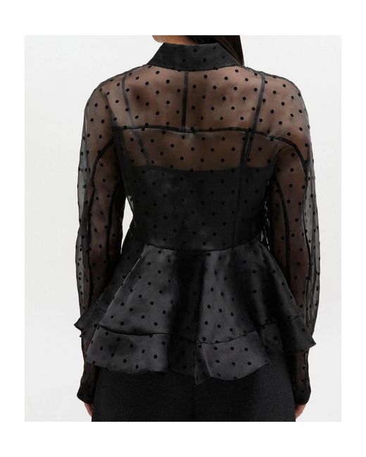 Ganni Gray Organza Peplum Shirt