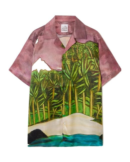 Donde Esteban Green Printed Silk-Satin Shirt