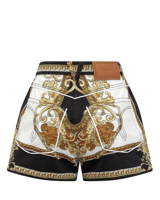 Versace Multicolor Baroque-Print Denim Shorts