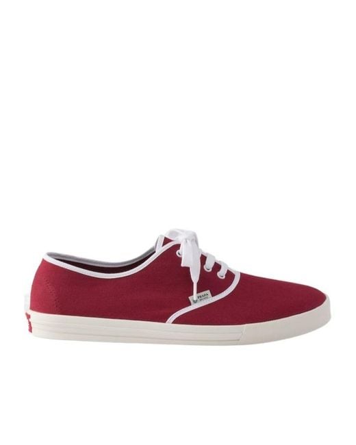 Prada Red Drill Lace-Up Sneakers for men