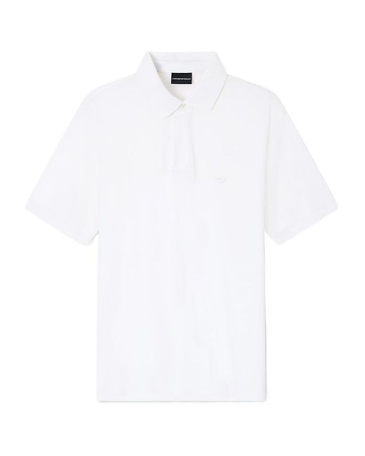 Emporio Armani White Logo-Embroidered Short-Sleeved Polo Shirt for men