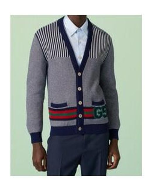 Gucci Blue V-neck Monogram-print Cotton And Wool-blend Cardigan for men