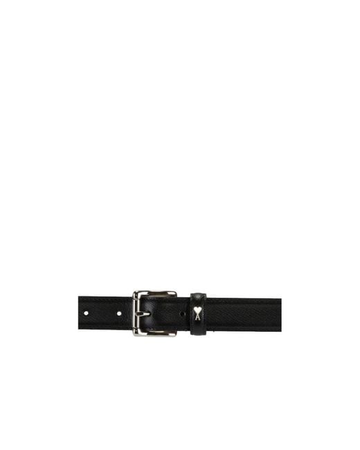AMI White Logo-Plaque Leather Belt for men