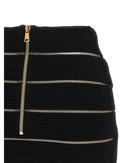 Balmain Black V-Waist Mesh Insert Stretch Mini Skirt