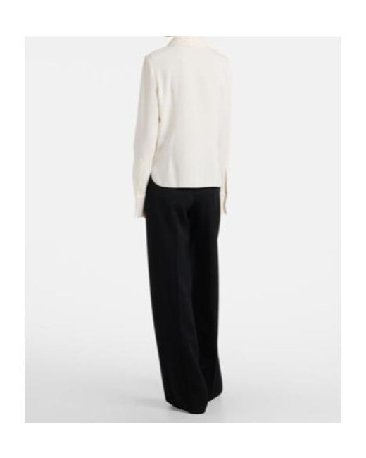 Oscar de la Renta White Lace-Trimmed Silk-Blend Georgette Blouse