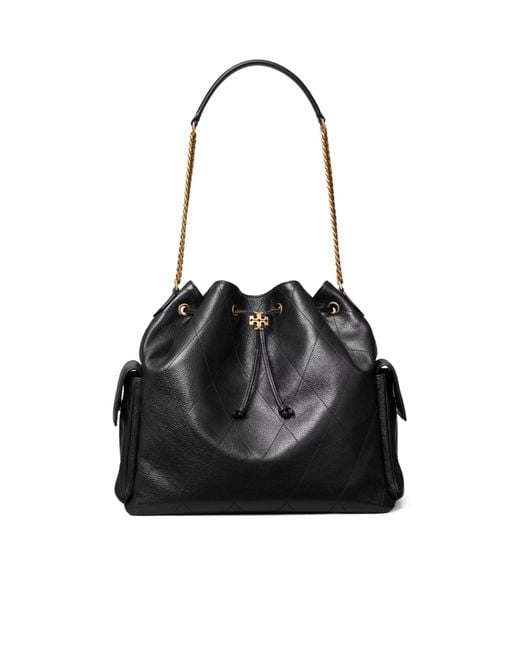 Tory Burch Black Charlie Quilted Drawstring Shoulder Bag