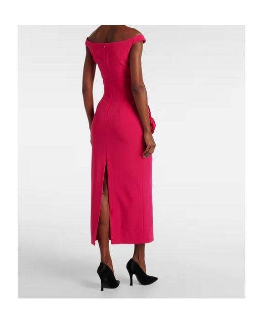 Magda Butrym Red Floral-Appliqué Off-Shoulder Cocktail Dress