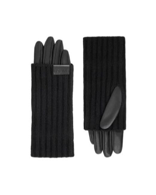 Loewe Black Ribbed Leather Gloves
