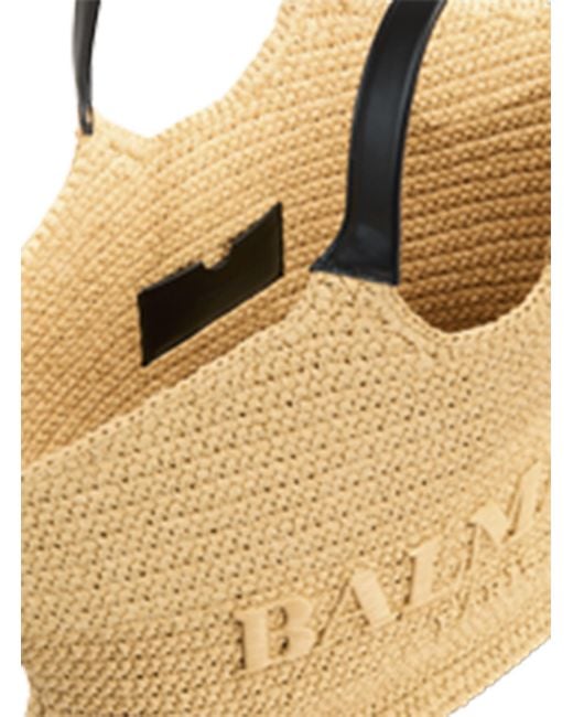 Balmain Natural Logo Raffia Tote Bag