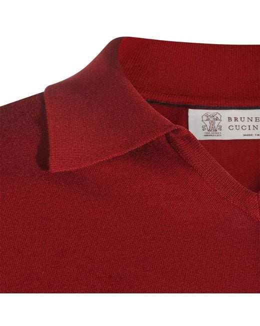 Brunello Cucinelli Red Cotton Buttonless Polo Shirt for men
