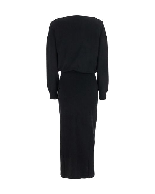 P.A.R.O.S.H. Black Boat-Neck Long Sleeved Midi Dress
