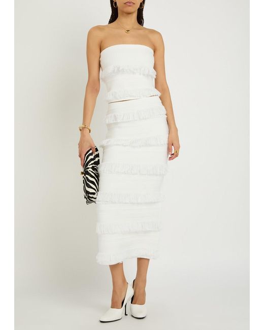 Jonathan Simkhai White Fringed Strapless Knit Top