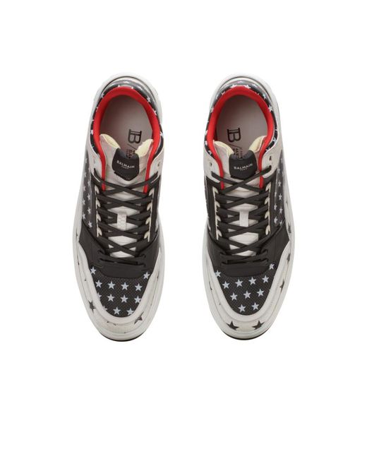Balmain White B Court Star Printed Mid Top Sneakers for men