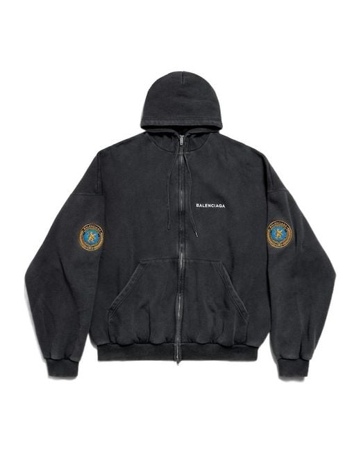 Balenciaga Black Uniform Patch Zip-Up Hoodie for men