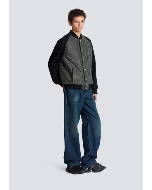 Balmain Black Embellished Bomber Jacket for men