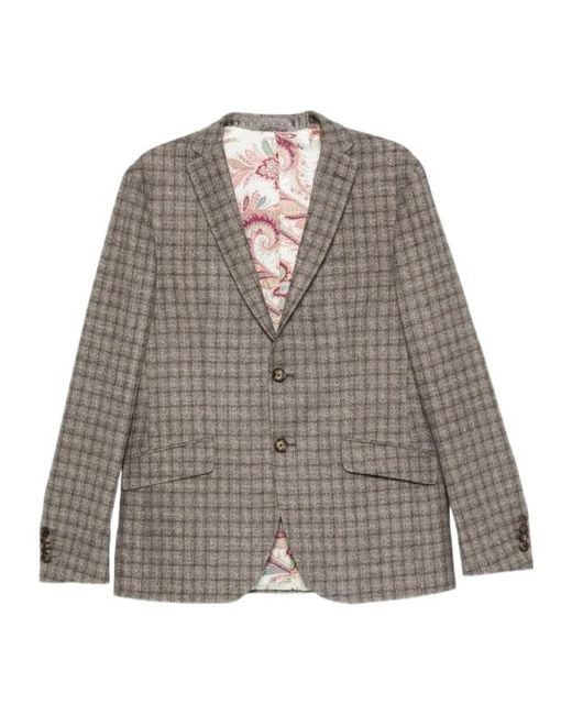 Etro Gray Checked Paisley-Lined Blazer for men