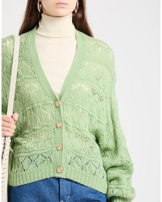 Farm Rio Green Solid Color Knit Cardigan