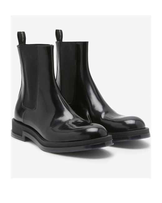 McQueen Black Round-Toe Ankle Boots for men