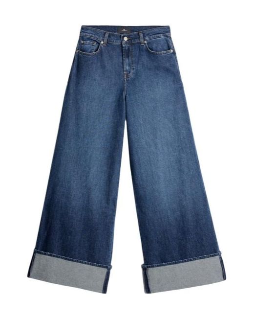7 For All Mankind Blue High-Waisted Wide-Leg Jeans