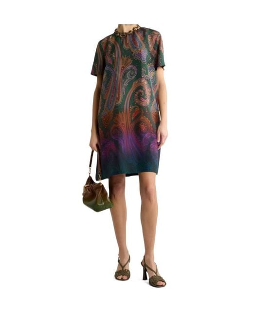 Etro Multicolor Mini Silk Tunic Dress With Degradé Paisley Motif