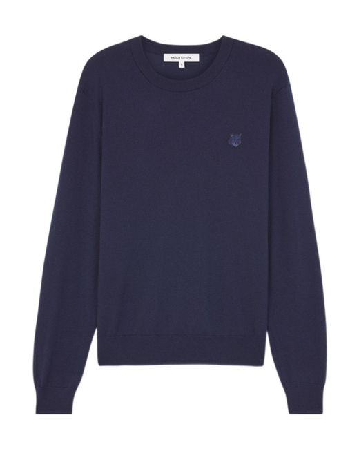 Maison Kitsuné Blue Maison Kitsuné Bold Fox Head Patch Knitted Jumper for men