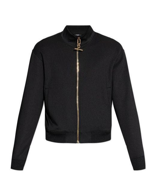 Balmain Blue Zip-Up T-Bar-Detail Track Jacket for men