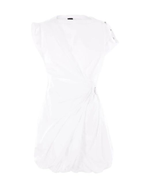 Pinko White Asymmetric Neck Ruched Short Dress