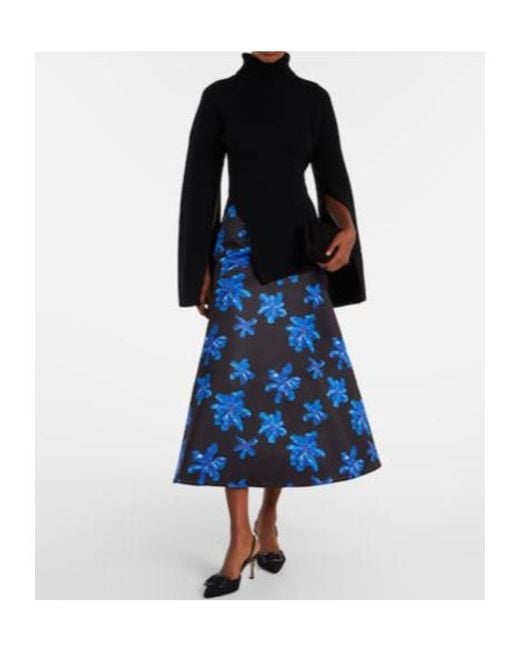 Emilia Wickstead Blue Tamilla Floral Midi Skirt