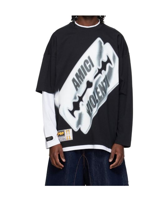 PDF CHANNEL Black Pdf Blade Layered Long Sleeve T-Shirt for men