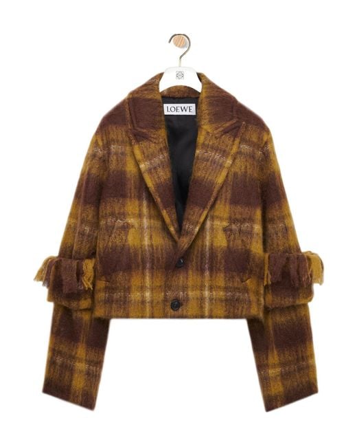 Loewe Brown Plaid-Pattern Wool Jacket