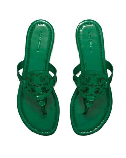 Tory Burch Green Miller Double T Slides