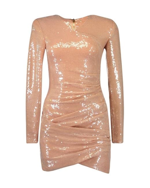 Balmain Pink Draped Sequin Mini Dress
