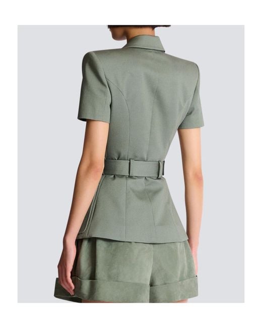 Balmain Gray Belted Gabardine Anthem Jacket