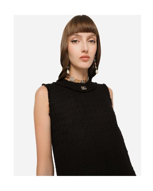 Dolce & Gabbana Black Dg Logo Raschel Tweed Calf-Length Dress