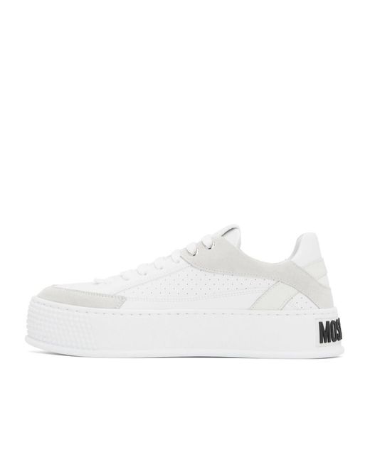 Moschino White Lace-Up Low-Top Sneakers for men
