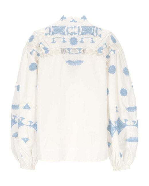 Ermanno Scervino White Embroidered Lace-Trim Blouse