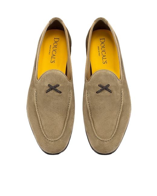 Doucal's Multicolor Sesame Suede Loafer With Braided Lacing for men