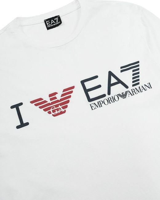 EA7 White Logo T-Shirt With Round Neck for men
