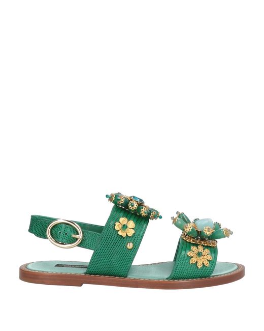 Dolce & Gabbana Green Croc-Embossed Rhinestone Sandals