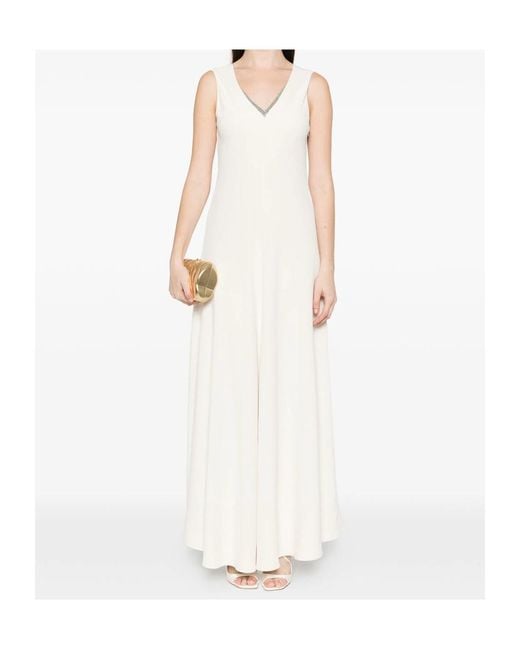 Brunello Cucinelli White V-Neck Sleeveless Maxi Dress