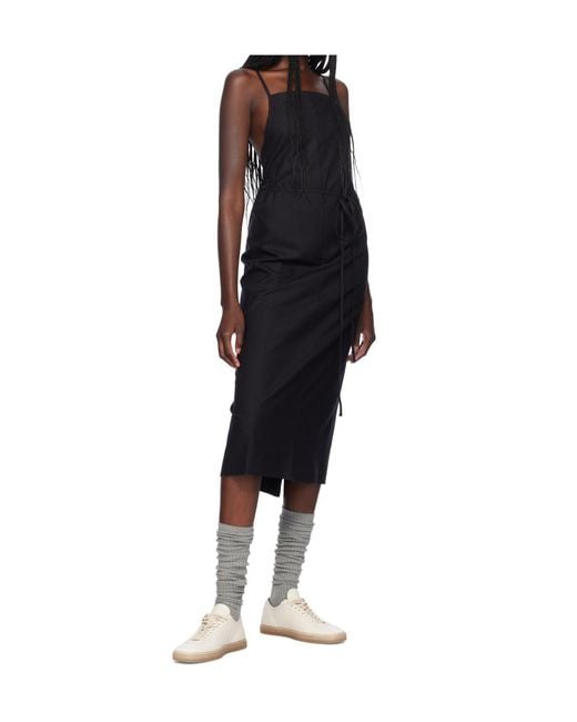 Baserange Black Yumi Apron Silk Midi Dress