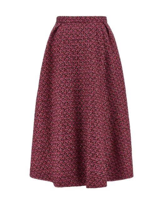 Alessandra Rich Purple Sequin-Embellished Tweed Midi Skirt