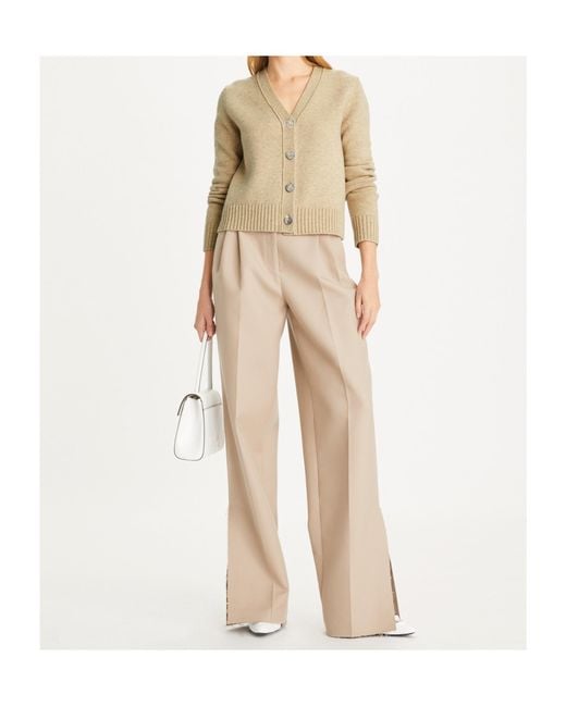 Tory Burch Natural V-Neck Buttoned Knitted Cardigan